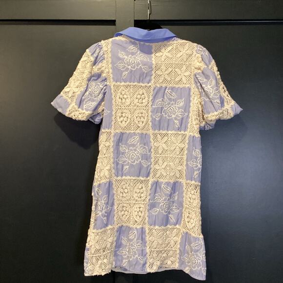 Sofie the Label Sydney Blue Knit Patchwork Mini Dress Collared Puff Sleeve S - Picture 10 of 10